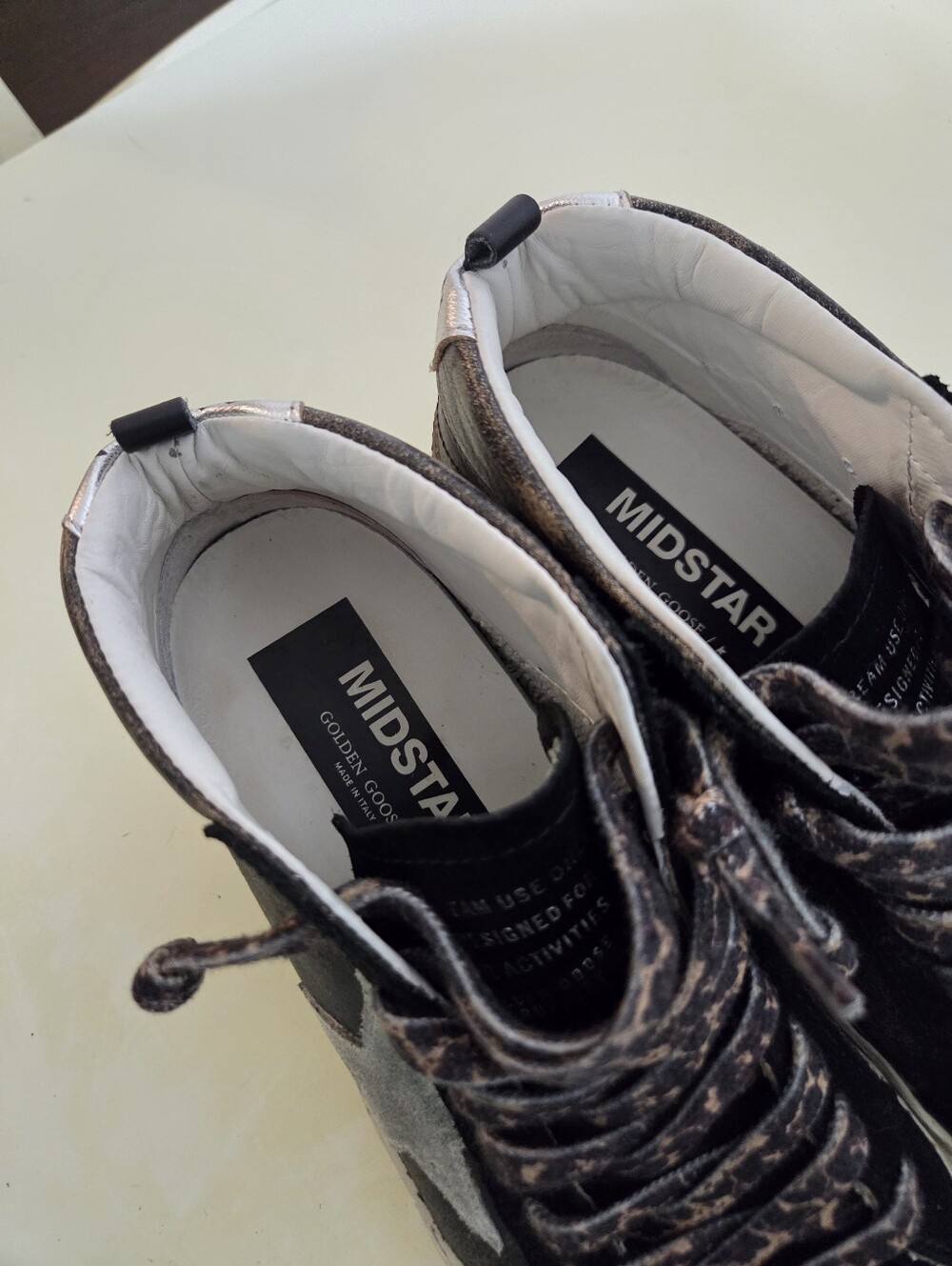 Golden Goose Women's MidStar Classic Black High-Top Sneakers With Cheetah Laces - Picture 10 of 11